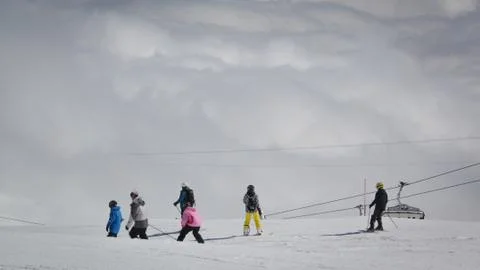 Skiing above the clouds Stock Photos