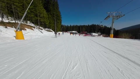 Skiing. Action camera of skier going downhill on alpine ski Stock Footage 229485588