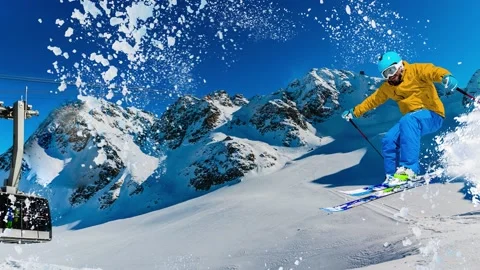 Skiing with amazing view. Stock Footage 132581615