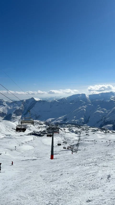 Skiing amidst breathtaking mountains in Gudauri, Georgia during winters glory Stock-Footage 322812849