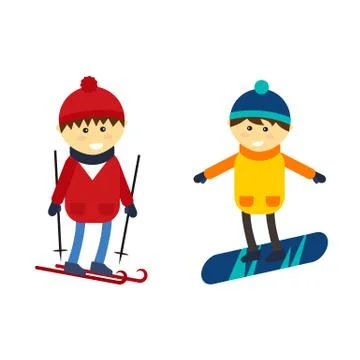 Skiing and snowboarding boy vector illustration Stock Illustration