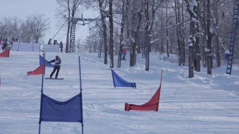 Skiing and snowboarding in the winter Stock Footage 72353557