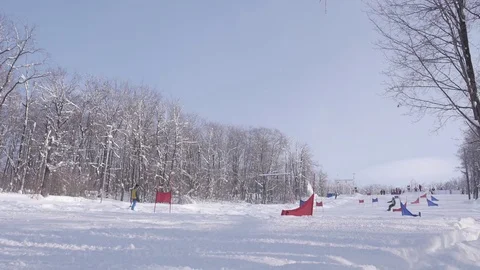 Skiing and snowboarding in the winter Stock Footage 72928883