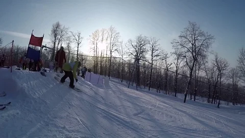 Skiing and snowboarding in the winter Stock Footage 72928893
