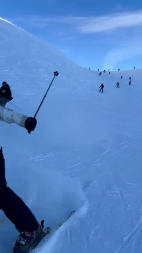 Skiing Beginner Slides Straight Into Camera, Les Deux Alps, France - 15 Dec 2023 Stock Footage 262558806