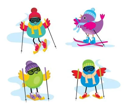 Skiing birds Stock Illustration