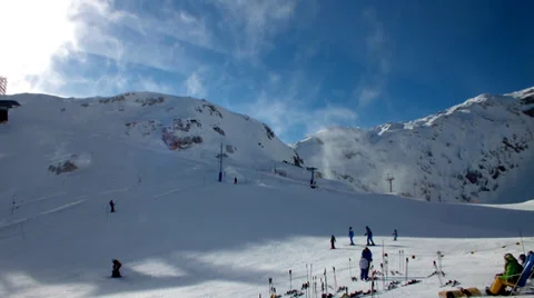 Skiing. Blue Sky Background. Stock Footage 37186189