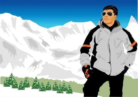 Skiing in Caucasus Mountains Illustrazione stock