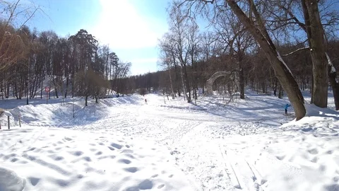 Skiing in the city park Stock Footage 87293405