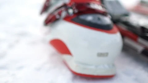 Skiing. A close-up of a ski boot and equipment. Fixing the boot in the skiing. Stock Footage 94888957