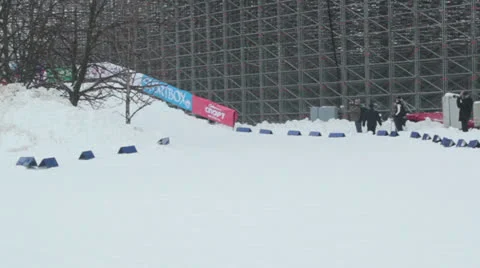 Skiing competition in the city Stock Footage 23296231
