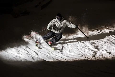 Skiing in the dark Stock Photos