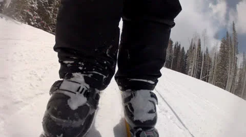 Skiing down hill low shot Video stock 26644511