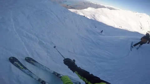 Skiing Down a natural half pipe at Treble Cone Stockbeeldmateriaal 67411748