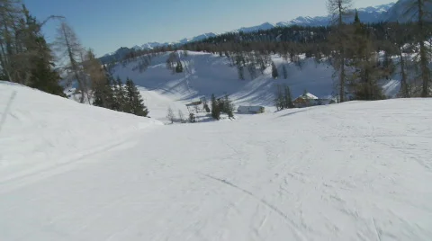 Skiing down piste with steadycam Stock Footage 346848