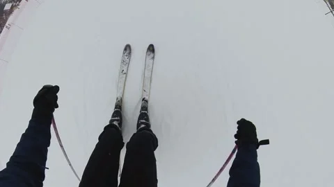 Skiing down the Ski Slope Wide Angle POV Perspective Stock Footage 149827031