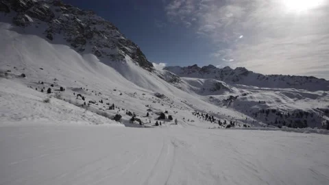 Skiing down at St-Luc 10 Stock Footage 236759333
