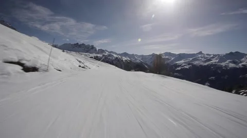 Skiing down at St-Luc 20 Stock Footage 236759376