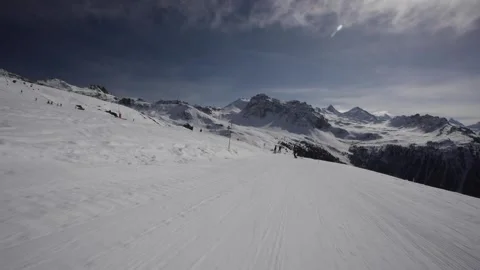 Skiing down at St-Luc 21 Stock Footage 236760598