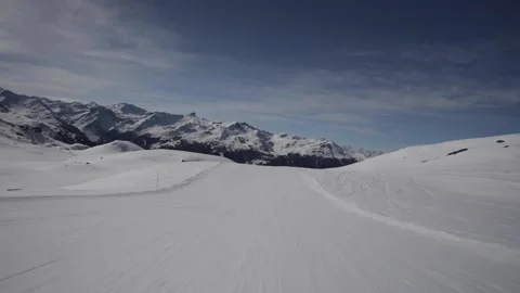 Skiing down at St-Luc 3 Stock Footage 236759308