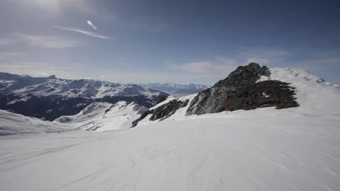 Skiing down at St-Luc 8 Stock Footage 236759324