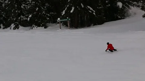 Skiing down a steep run with perfect technique Stock Footage 72391565