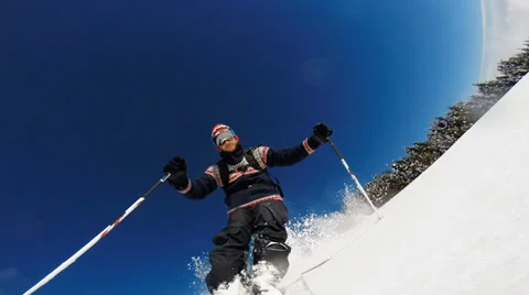 Skiing downhill in powder snow. Stock Footage 33774656