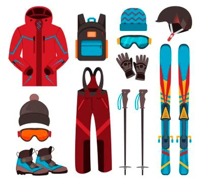 Skiing equipment vector icons Stock Illustration