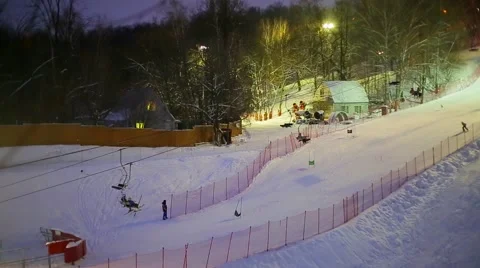 The skiing in the evening Stock Footage 46352297