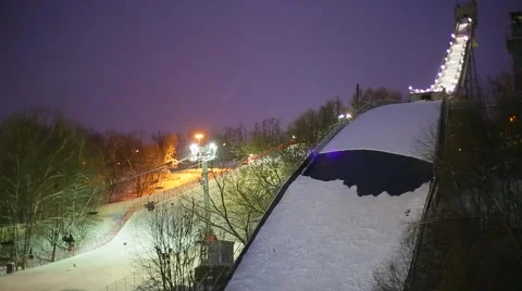 The skiing in the evening Stock Footage 46352425