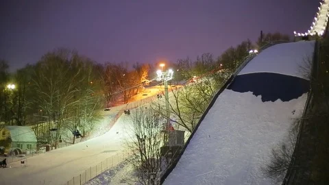 The skiing in the evening Stock Footage 75235021