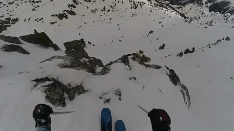 Skiing freeride downhill competition Stock Footage 39093882