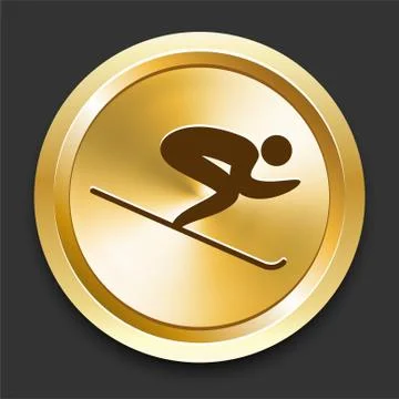Skiing on Golden Internet Button Stock Illustration