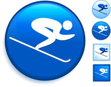 Skiing Icon on Internet Button Stock Illustration