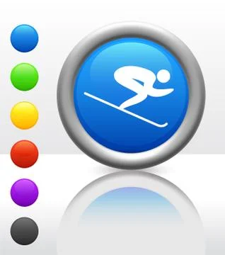 Skiing Icon on Internet Button Stock Illustration