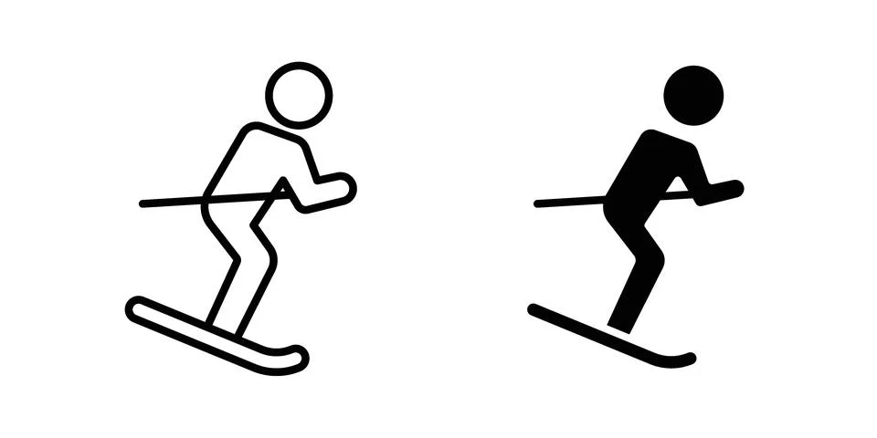 Skiing icon silhouette vector set. thin line pack 스톡 일러스트