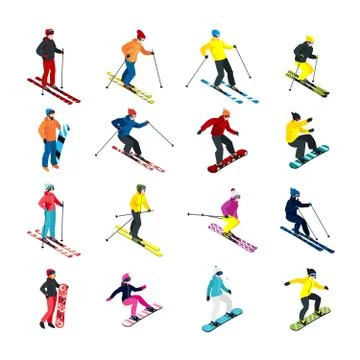 Skiing isometric set Stock Illustration