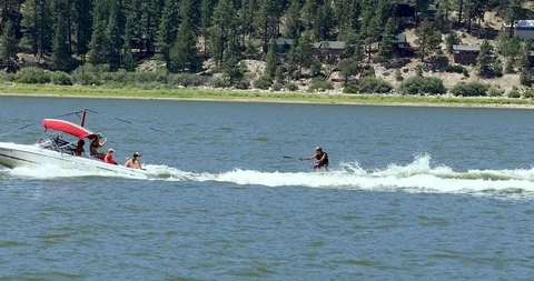 Skiing at the Lake Stock Footage 106275698