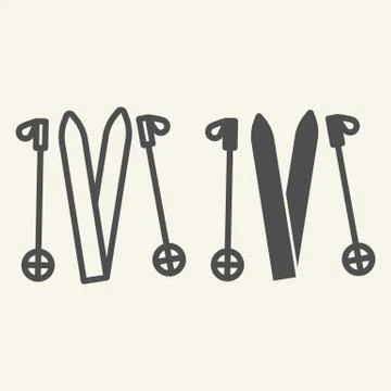 Skiing line and solid icon. Ski equipment outline style pictogram on beige Stock Illustration