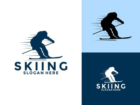 Skiing logo vector icon, snowboard or ski logo design template Stock Illustration