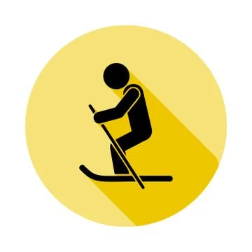 Skiing, man icon in long shadow style Stock Illustration