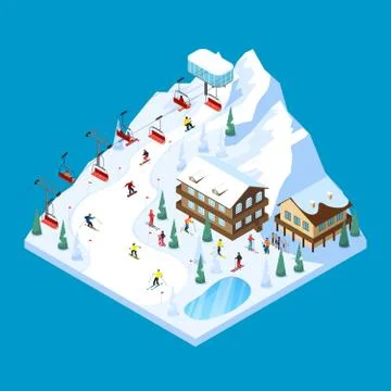 Skiing Mountain Isometric Landscape Stock Illustration