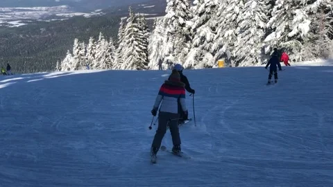 Skiing in mountains in Bulgaria Stock Footage 131383510