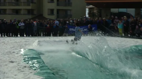 Skiing over a pond Stockbeeldmateriaal 38606848