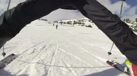 Skiing overriding camera Stock Footage 34991823