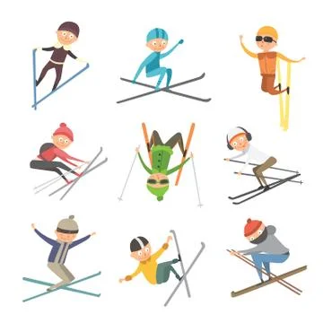 Skiing people tricks vector illustration. Ilustração Stock