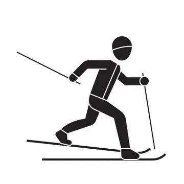 Skiing person black vector concept icon. Skiing person flat illustration, sign 스톡 일러스트