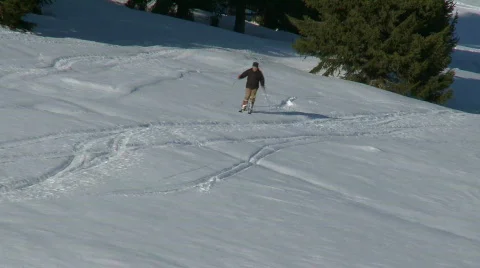Skiing off-piste Stock Footage 303337