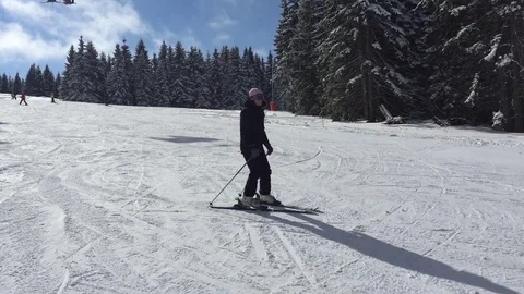 Skiing plough on a hill Stock Footage 79542116