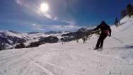 Skiing Pov Close Up Ski Run Skier Piste Speed Andorra Sunny Fresh Clean Stock Footage